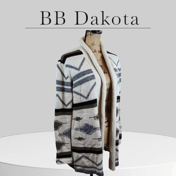 B B Dakota Southwest Aztec Wool Blend‎ Open Front Cardigan Sweater Size Small - Picture 1 of 7